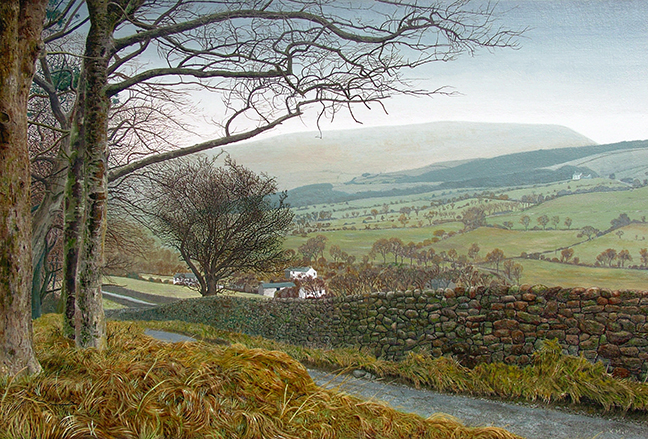 Pendle Hill from Pasture Lane. Painting by Keith Melling