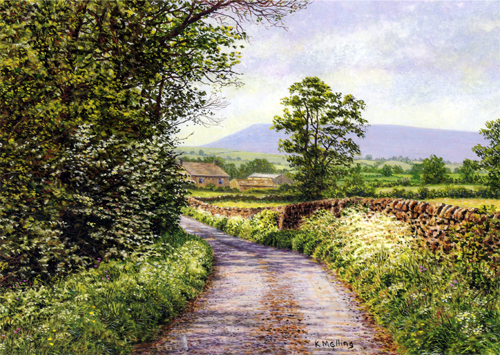 Towards Pendle Hill, Lancashire. Painting : Keith Melling