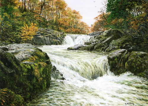 Skelwith Force - Lake District. Painting Keith Melling