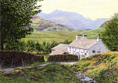 Bleatarn House and Bowfell, Lake District. Painting Keith Melling