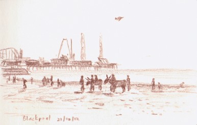 Blackpool beach, Lancashire. Sketch: Keith Melling