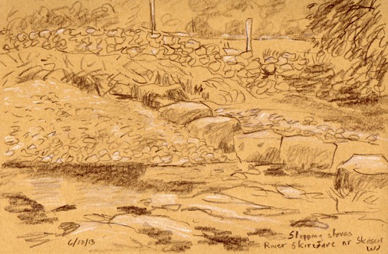 Stepping Stones, River Skirfare, Littondale, Yorkshire Dales. Sketch: Keith Melling