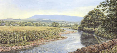 River Ribble and Pendle Hill from Sawley. Painting: Sam Melling