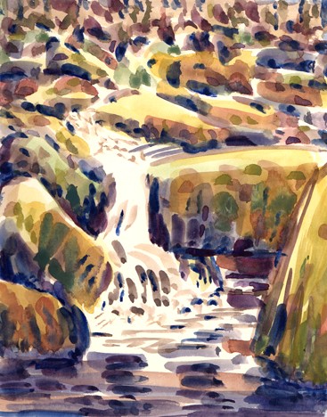 Rock & Water, River Doe, Ingleton. Watercolour: Keith Melling