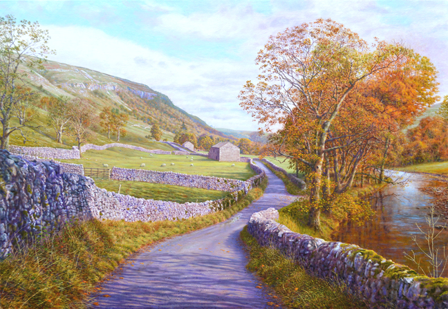 Limestone country, Littondale, Yorshire Dales. Painting Keith Melling