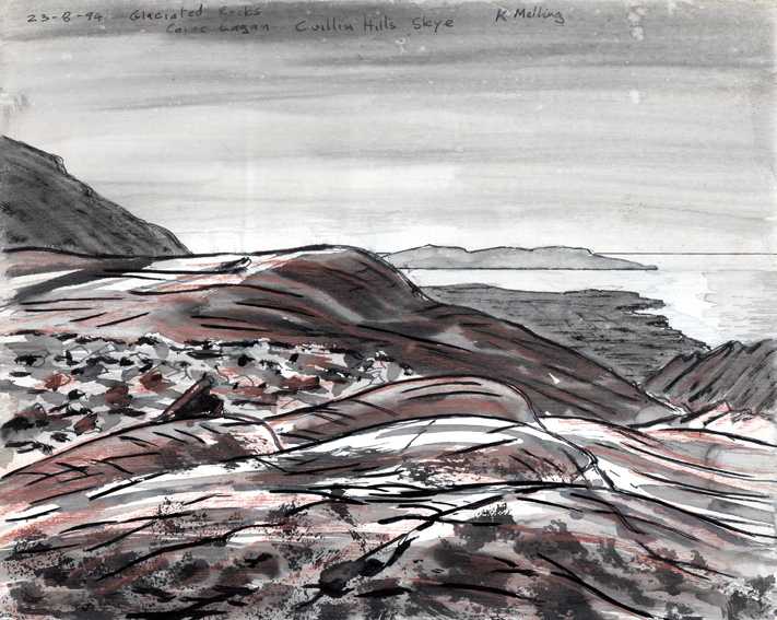 23/08/1994 Glaciated rocks, Coire Lagon,Skye. Sketch Keith Melling