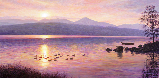 Suset Over Coniston Water. Painting by Keith Melling