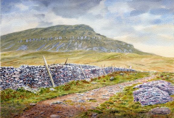 Pen-y-ghent from near Brackenbottom. Watercolour, Keith Melling