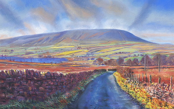 Pendle Hill from Black Moss Road. Painting by Keith Melling