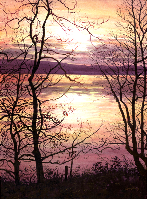 Malham Tarn Sunset, Yorkshire Dales. Painting : Keith Melling