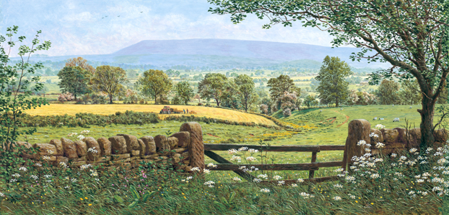 Ribble Valley and Pendle Hill, Lancashire. Painting by Keith Melling
