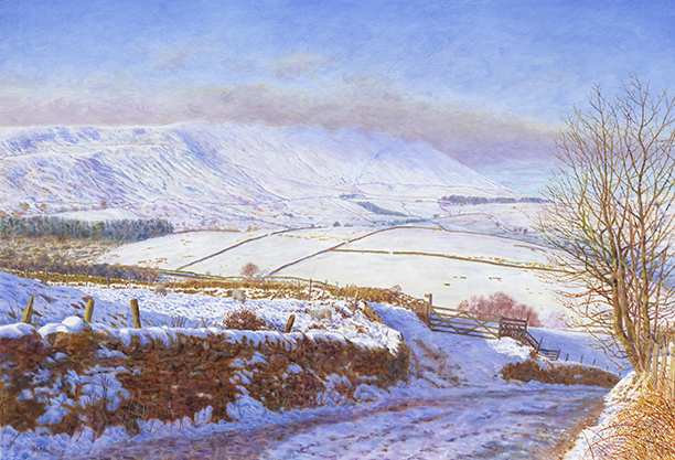 Pendle Hill from Newchurch. Painting by Keith Melling