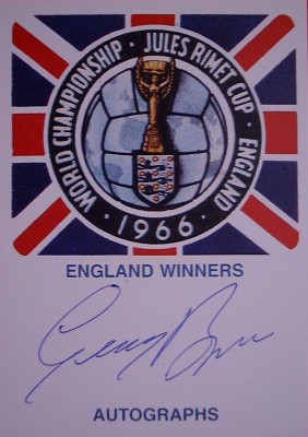 1966 WORLD CUP JOHN CONNELLY SIGNED 5X3 WHITE CARD BLUE BIRO 