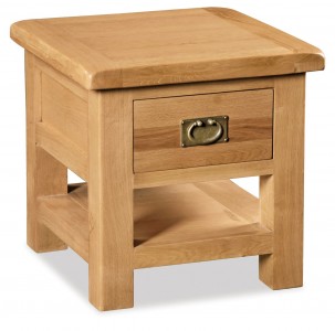 Erne Oak Lamp Table with Shelf & Drawer