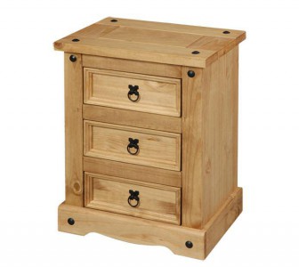Corona Mexican pine 3 drawer bedside cabinet nightstand
