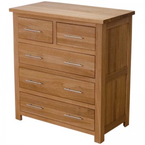 Modern classic solid oak 2 over 3 drawer chest