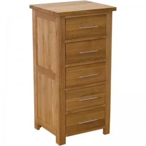 Modern classic solid oak 5 drawer chest slim jim tallboy