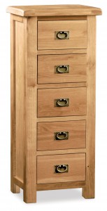 Erne oak 5 drawer slim jim tallboy chest