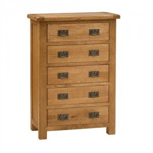 Erne oak 5 drawer chest of drawers