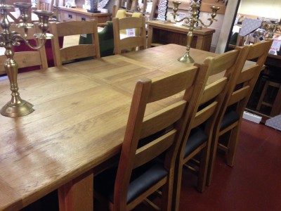 Erne oak large 6ft extending dining table & 6 chairs