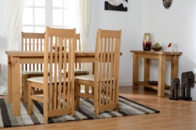 Block solid pine small dining table & 4 chairs with padded seats