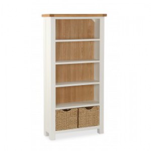 New England cream and oak tall wide bookcase