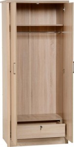 Sonoma light oak effect 2 door wardrobe with locking drawer