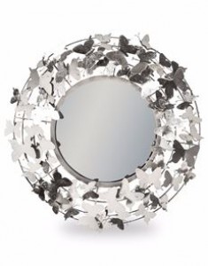 Butterfly silver round mirror