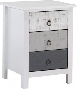 Venice 3 drawer white and grey bedside