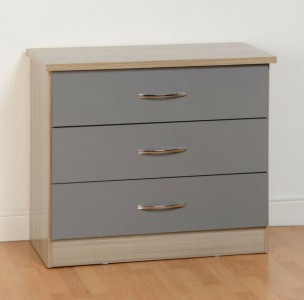 Neptune grey gloss 3 drawer chest of drawers