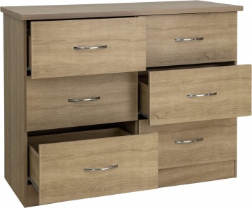 Neptune light oak 6 drawer wide chest of drawers