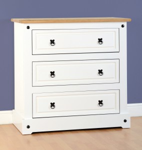 Corona White mexican pine 3 drawer chest of drawers
