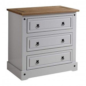 Grey mexican pine 3 drawer chest of drawers