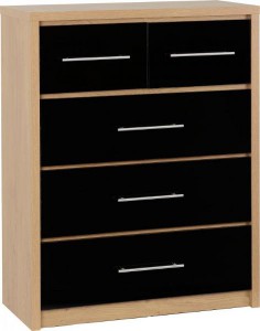 Seville Black gloss 2 over 3 chest of drawers