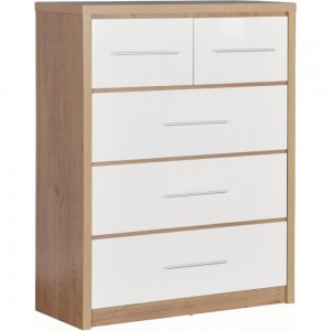 Seville White gloss 2 over 3 chest of drawers