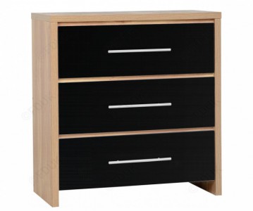 Seville black gloss 3 drawer chest of drawers