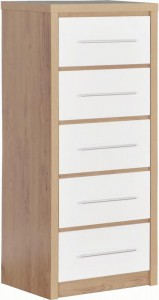 Seville white gloss 5 drawer tallboy chest of drawers
