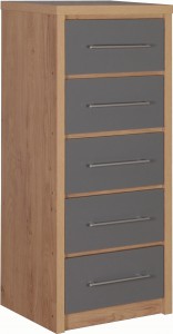 Seville grey gloss 5 drawer tallboy chest of drawers
