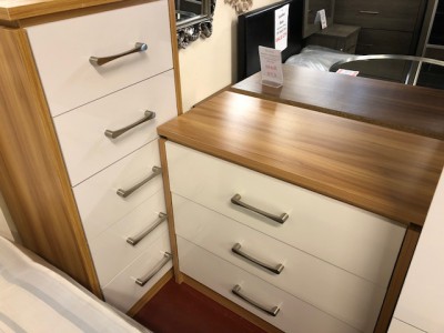 Conrad white gloss 5 drawer tallboy chest of drawers
