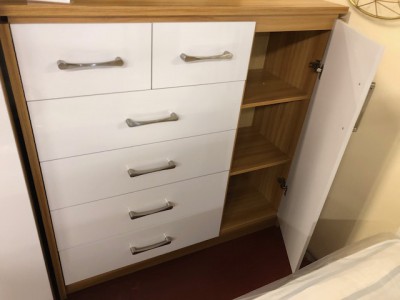 Conrad white gloss 6 drawer 1 door chest of drawers