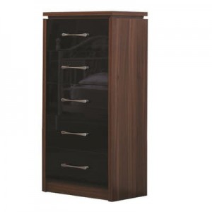 Conrad black gloss 5 drawer tallboy chest of drawers