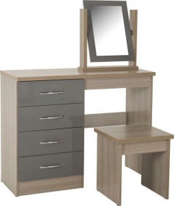Neptune grey gloss dressing table, stool & mirror