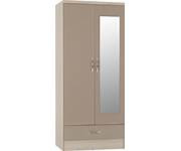 Neptune oyster gloss 2 door 1 drawer wardrobe with mirror