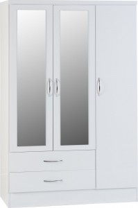 Neptune white gloss 3 door 2 drawer mirrored wardrobe