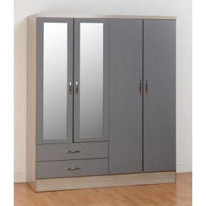 Neptune grey gloss 4 door 2 drawer mirrored wardrobe
