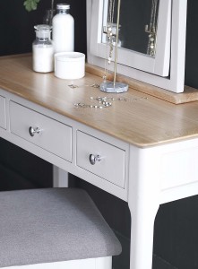 Scandinavian grey and oak dressing table stool