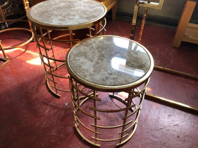 Round gold marble top small side table