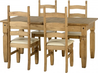 Corona Mexican Pine dining set with 4 chairs padded seats