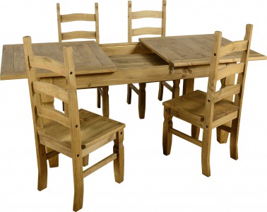 Corona Mexican pine extending dining set with 4 chairs