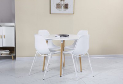 Lindon round dining set with white green blue or pink chairs